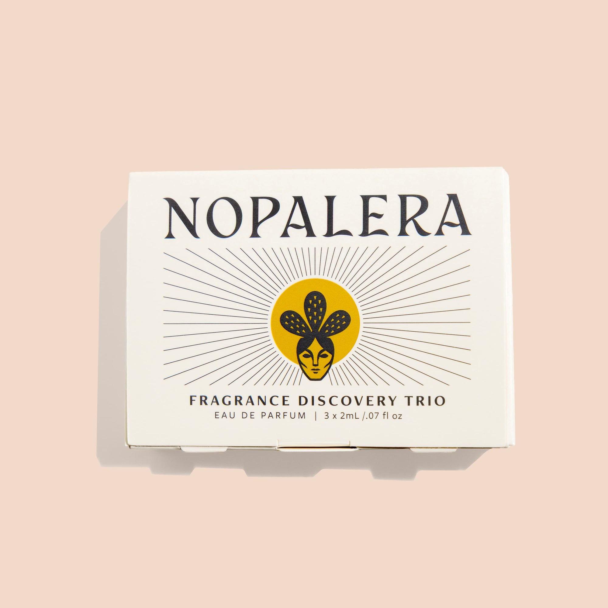 Nopalera fragrance discovery trio packaging on a beige background