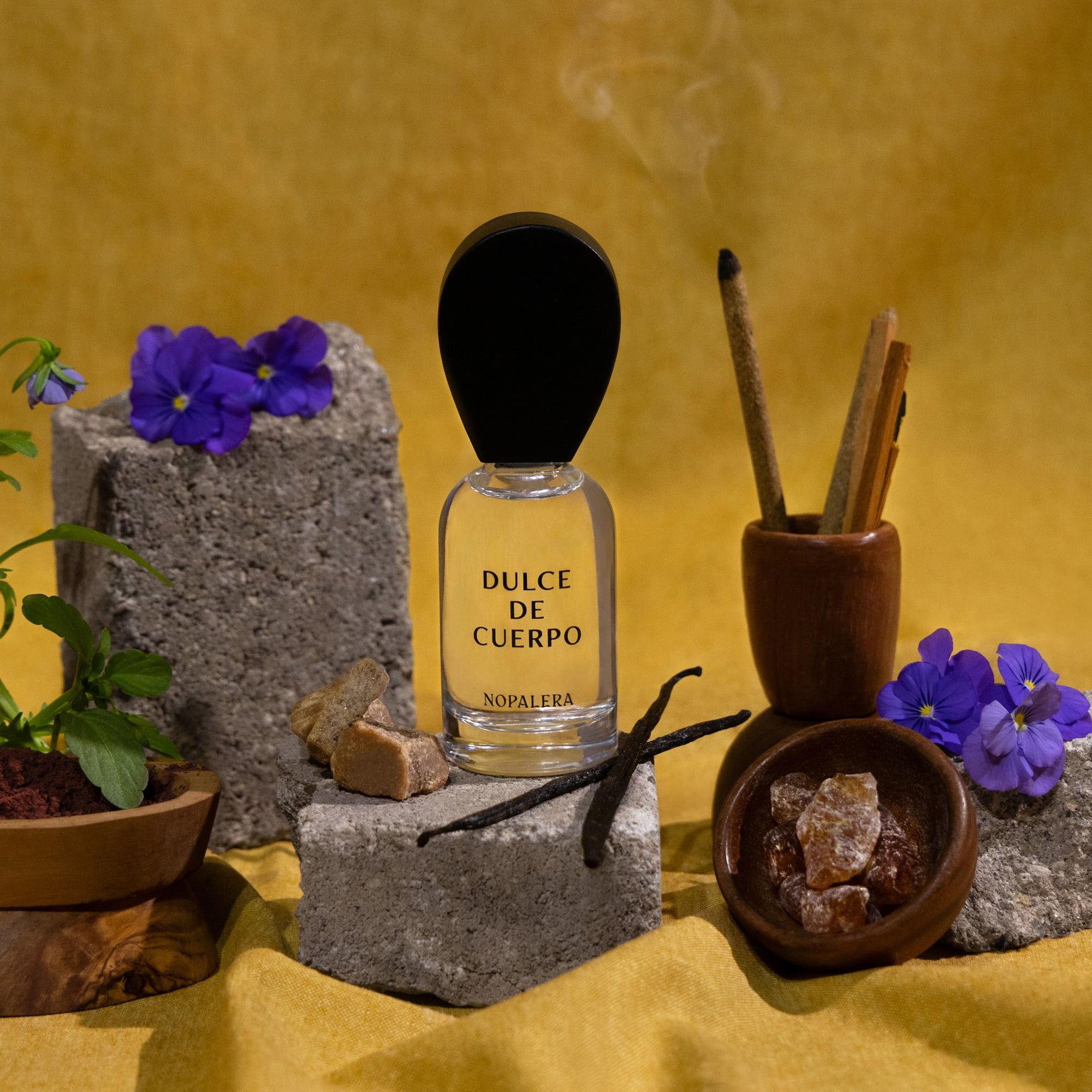 Nopalera Dulce de Cuerpo luxury Mexican fragrance bottle with vanilla and incense.