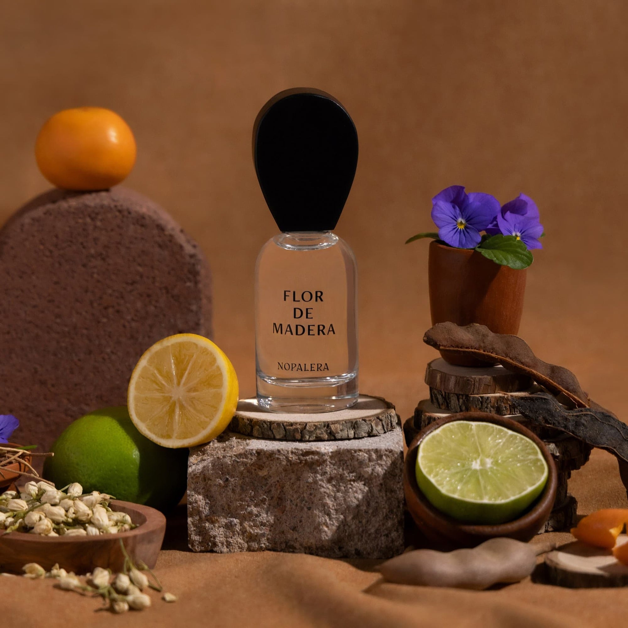 Nopalera Flor de Madera Eau de Parfum bottle with citrus, flowers, and woody fragrance ingredients