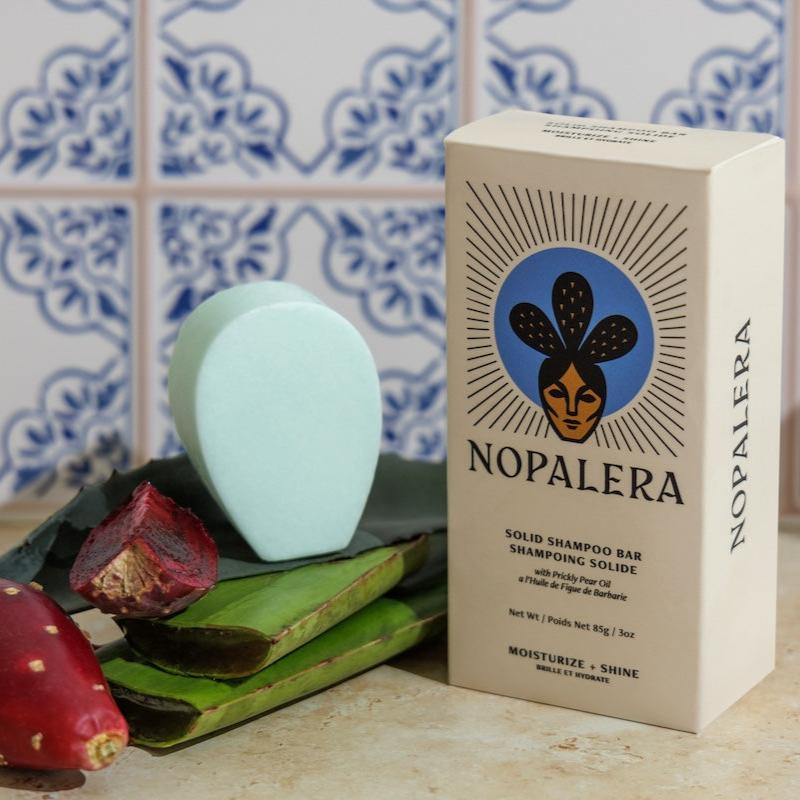 Nopalera Moisturize and Shine shampoo bar in a lifestyle setting