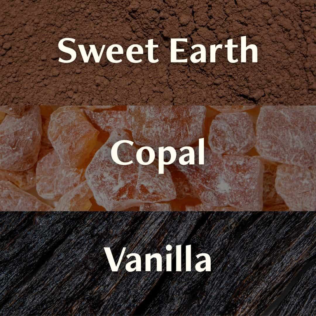 scent notes written for dulce de cuerpo.Sweet Earth fragrance notes: copal, vanilla, and earthy cacao.